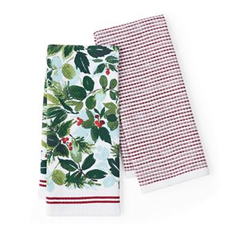 Caro Home Holly Greenery 2 pc Kitchen Hand Towel Set
