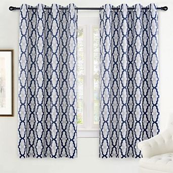 DriftAway Mason Thermal Blackout Grommet Window Curtains Geometric Trellis Pattern 2 Panels