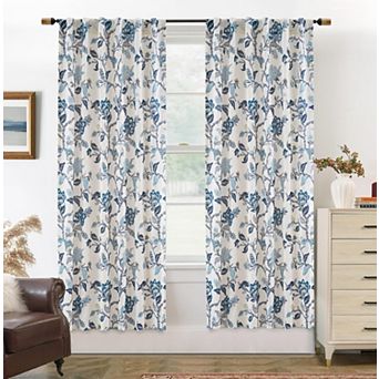 DriftAway Ada Floral Botanical Print Flower Leaf Lined Thermal Insulated Blackout Window Curtains