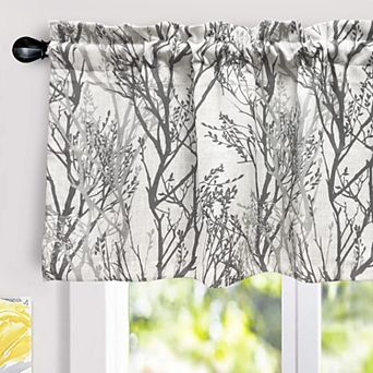Driftaway Tree Branch Linen Lined Valance Double Layer Room Darkening Blackout Valances Rod Pocket