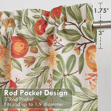 DriftAway Orange Harvest Linen Valance Double Layer Room Darkening Blackout Floral Window Valances