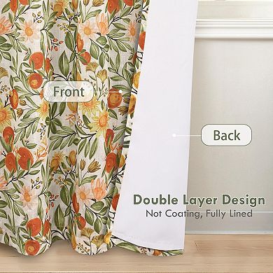 DriftAway Orange Harvest Floral Linen Blackout Curtains Double Layer Thermal Insulated Drapes