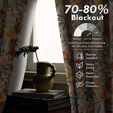 DriftAway Orange Harvest Floral Linen Blackout Curtains Double Layer Thermal Insulated Drapes