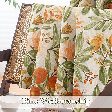 DriftAway Orange Harvest Floral Linen Blackout Curtains Double Layer Thermal Insulated Drapes