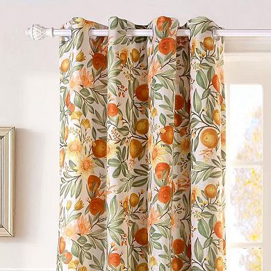 DriftAway Orange Harvest Floral Linen Blackout Curtains Double Layer Thermal Insulated Drapes