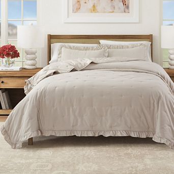 Madelinen® Dot Stitched Ruffled Hem Quilt Set with Shams