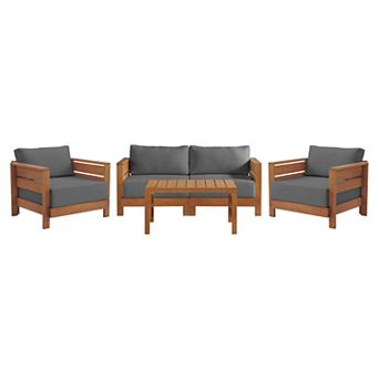 Alaterre Furniture Barton 4 pc Outdoor Patio Table, Couch & Chairs Furniture Set