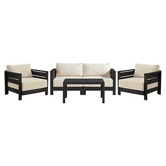Alaterre Furniture Barton 4 pc Patio Table, Loveseat Couch & Chairs Furniture Set