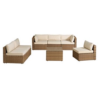 Alaterre Furniture Montara 7 pc Outdoor Coffee Table & Chairs Patio Furniture Set