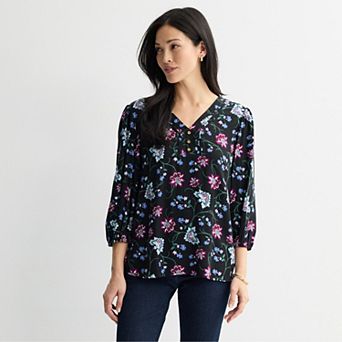 Petite Croft & Barrow® Pleated Placket Blouse