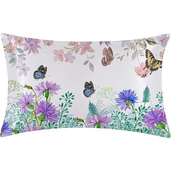 Butterfly Floral Satin Pillowcase, Soft Cooling Zipper Cover, Hair & Skin Care