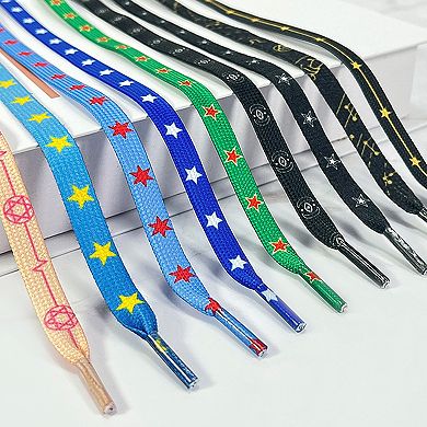 Women's Flat Shoelaces Colored Star Patterned Printed for Sneakers 63"