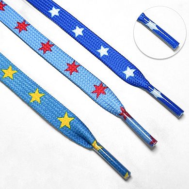 Women's Flat Shoelaces Colored Star Patterned Printed for Sneakers 63"