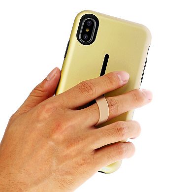 iPhone X Finger Strap Case Rugged Dual-Layer with Kickstand