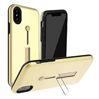 iPhone X Finger Strap Case Rugged Dual-Layer with Kickstand