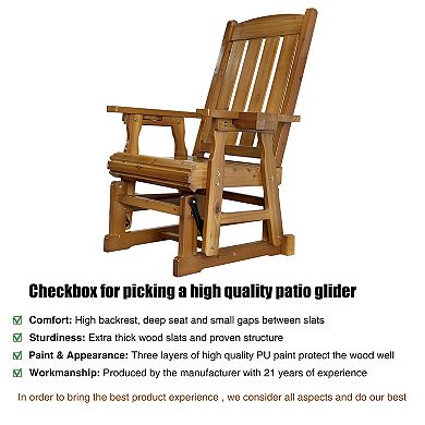 Fortune Candy Wood Patio Glider with High Back and Deep Contoured Seat for 1 Person