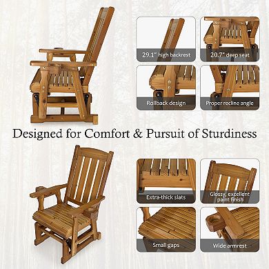 Fortune Candy Wood Patio Glider with High Back and Deep Contoured Seat for 1 Person
