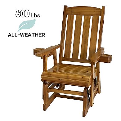 Fortune Candy Wood Patio Glider with High Back and Deep Contoured Seat for 1 Person