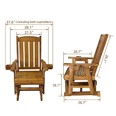 Fortune Candy Wood Patio Glider with High Back and Deep Contoured Seat for 1 Person