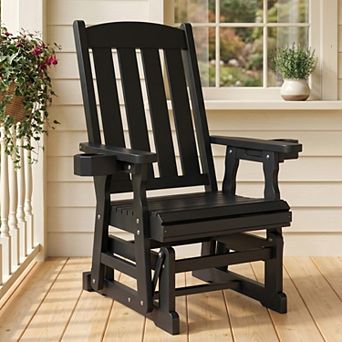Fortune Candy Wood Patio Glider with High Back and Deep Contoured Seat for 1 Person