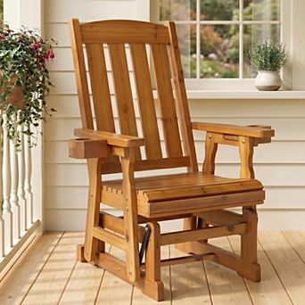 Fortune Candy Wood Patio Glider with High Back and Deep Contoured Seat for 1 Person