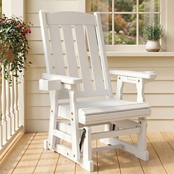 Fortune Candy Wood Patio Glider with High Back and Deep Contoured Seat for 1 Person