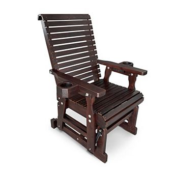 Fortune Candy 1 Person Wood Patio Glider with Cup Holders and Deep Contoured Seat
