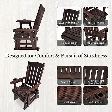 Fortune Candy Wood Patio Glider with High Back and Deep Contoured Seat, set of 2