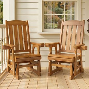 Fortune Candy Wood Patio Glider with High Back and Deep Contoured Seat, set of 2