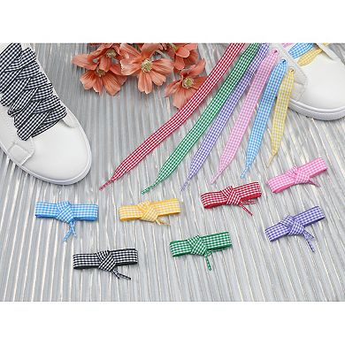 Women's 2 Pairs Flat Two-Tone Checkered 0.6" Wide Shoelaces for Sneakers 55.1"