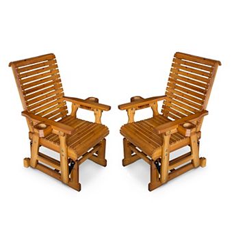 Fortune Candy 1 Person Wood Patio Glider with Cup Holders and Deep Contoured Seat, set of 2
