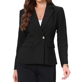 Work Blazer for Women Long Sleeve Lapel Single Button Business Casual Suit Jacket with Pockets
