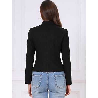 Business Blazer for Women Classic Button Stand Collar Long Sleeve Work Fitted Blazer Suit Jackets
