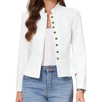 Business Blazer for Women Classic Button Stand Collar Long Sleeve Work Fitted Blazer Suit Jackets