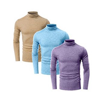 3 Packs Men's Turtleneck Long Sleeve Slim Fit Soft Stretch Casual Thermal Tee Shirts