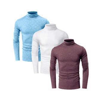 3 Packs Men's Turtleneck Long Sleeve Slim Fit Soft Stretch Casual Thermal Tee Shirts