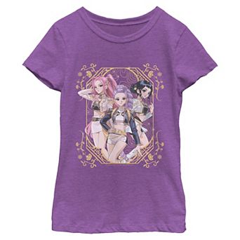 Girls 6-16 K-Pop Demon Hunters Huntrix Golden Frame Portrait Graphic Tee