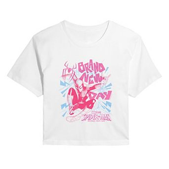 Juniors' Marvel Spider-Man Brand New Day Web Action Cropped Tee