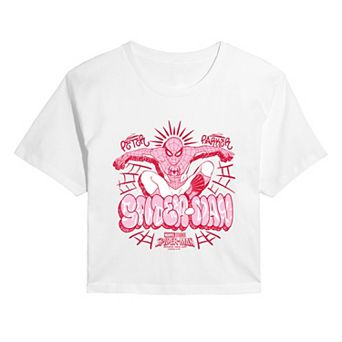 Juniors' Marvel Spider-Man Brand New Day Graffiti Cropped Tee
