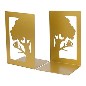 Decorative Metal Bookends for Shelves Laser Cut Tree Design Book Ends Non Skid Bookshelf Organizer