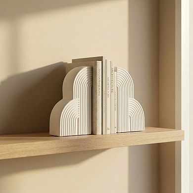 Decorative Bookends for Shelves Ribbed Book Ends Modern Resin Book Stoppers 2 Pcs