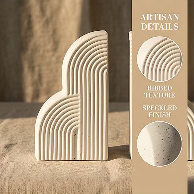 Decorative Bookends for Shelves Ribbed Book Ends Modern Resin Book Stoppers 2 Pcs