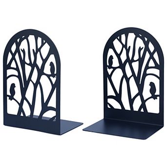 Decorative Metal Bookends for Home Office Non-Skid Geometric Hollow-out Book Stopper