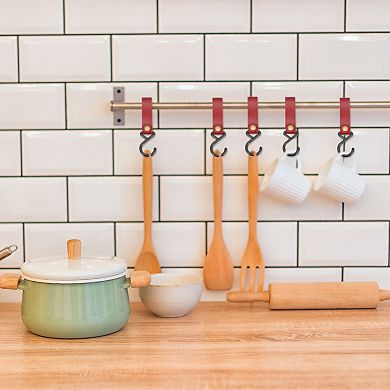 5pcs PU Leather Hooks, Leather Straps with Hooks, S-Shape Hooks for Hanging Pots Pans Utensils