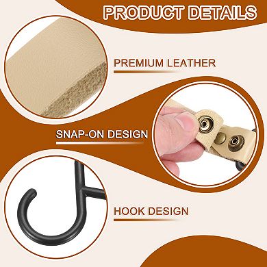 5pcs PU Leather Hooks, Leather Straps with Hooks, S-Shape Hooks for Hanging Pots Pans Utensils