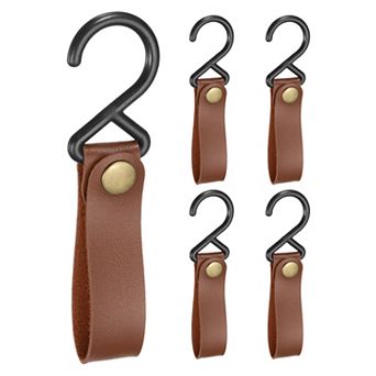 5 pc PU Leather Hooks, Leather Straps with Hooks, S-Shape Hooks for Hanging Pots Pans Utensils