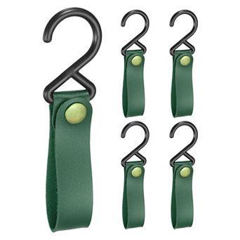 5 pc PU Leather Hooks, Leather Straps with Hooks, S-Shape Hooks for Hanging Pots Pans Utensils