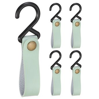 5 pc PU Leather Hooks, Leather Straps with Hooks, S-Shape Hooks for Hanging Pots Pans Utensils