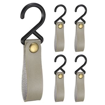 5 pc PU Leather Hooks, Leather Straps with Hooks, S-Shape Hooks for Hanging Pots Pans Utensils