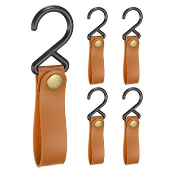 5 pc PU Leather Hooks, Leather Straps with Hooks, S-Shape Hooks for Hanging Pots Pans Utensils